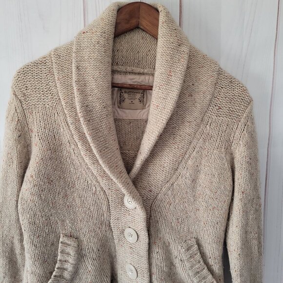 RuffHewn Lambs Wool Button Up Cardigan Sweater, Women’s M, Tan, Long Sleeve EUC - Picture 5 of 11